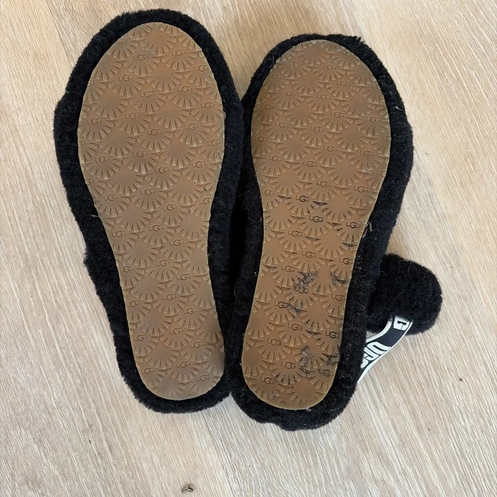 UGG Fluff Yeah‎ Women's Size 4 Fur Slide Sandals Slippers Black Comfort